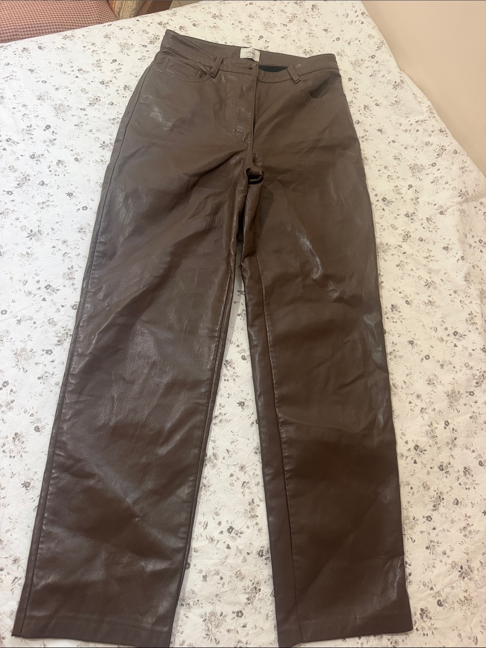 Wilfred Brown Faux Leather Straight-Leg Pants